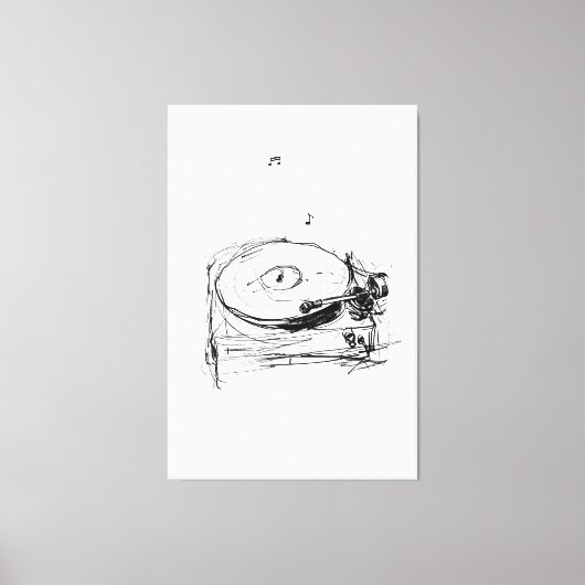 Elegante Platenspeler met Notes Sketch - Premium Canvas Afdruk (Voorkant)