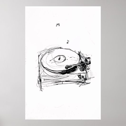 Elegante Platenspeler met Notes Sketch - Premium Poster (Voorkant)