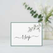 Elegante platte moderne botanische groene RSVP Uitnodiging Briefkaart (Staand voorkant)