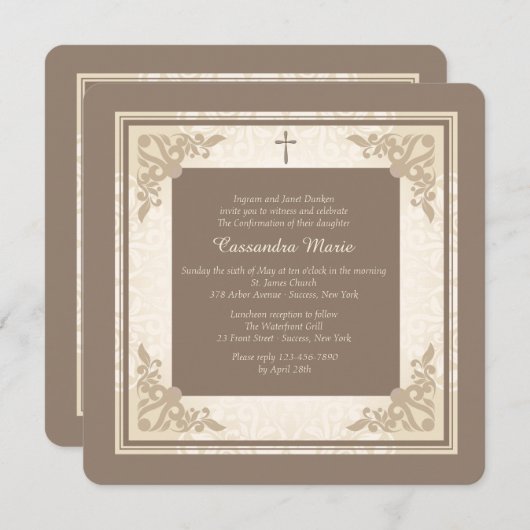 Elegante plein religieuze uitnodiging (Voorkant / Achterkant)