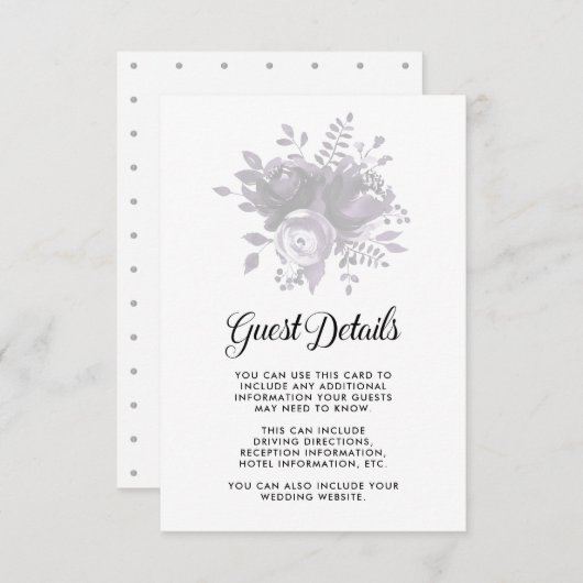 Elegante Plum en Grijze Bloemen Trouwen Gastgegeve Informatiekaartje (Voorkant / Achterkant)