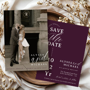 Elegante Plum Noir Eenvoudige Moderne Trouwfoto Save The Date