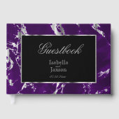 Elegante Plum Paarse en Silver Marble Guestbook Gastenboek (Voorkant)