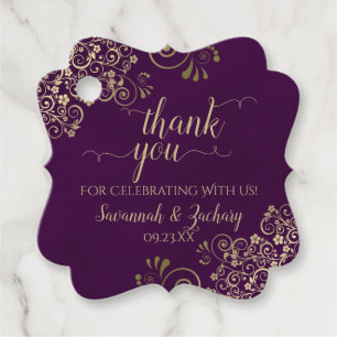 Elegante Plum Paarse & Gold Curls bruiloft Dank u Bedankjes Labels