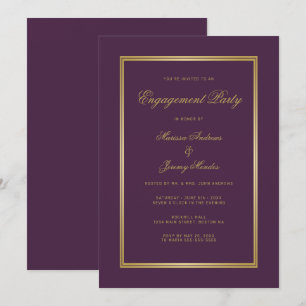 Elegante Plum Paarse Gold Script Engagement Party Kaart