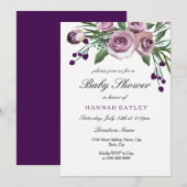 Elégante Plum violet Rose Baby shower Invitation (Devant / Derrière)