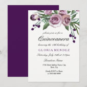 Élégante Plum violet Rose Quinceanera Invitation (Devant / Derrière)