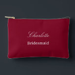 Élégante pochette d'accessoires pour femme de ména<br><div class="desc">Élégante Pouchette d'accessoires de Bridesmaid Bourgogne, s'il vous plaît personnaliser le nom de la servante d'honneur, en utilisant le modèle de personnalisation en ligne avant de commander. Le modèle de personnalisation peut également être facilement utilisé pour personnaliser la conception d'autres rôles d'invités mariages, comme Maid of Honor, en modifiant le...</div>