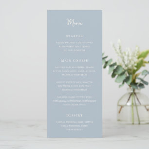 Elegante poederblauwe moderne trouw menu