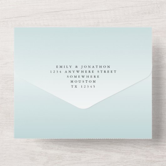 Elegante Poederblauwe Tint Script Wedding All In One Uitnodiging (Achterkant)