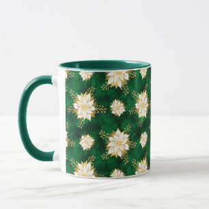 Elegante Poinsettia Bloem Donkergroen Kerstmis Mok