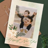 Elegante Poinsettia Foto Gelukkigste Nieuwjaar Feestdagenkaart