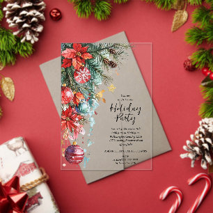 Elegante Poinsettia Kerstfeest Acryl Uitnodigingen