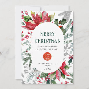 Elegante Poinsettia Kerstmis Mistletoe Groet Feestdagenkaart