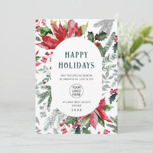 Elegante Poinsettia Kerstmis Mistletoe Groet Feestdagenkaart
