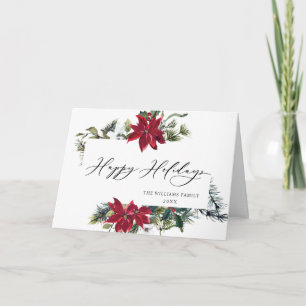 Elegante Poinsettia Mistletoe Kerst Groet Feestdagen Kaart