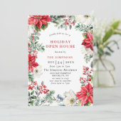 Elegante Poinsettia Open Huis Kerstfeest Kaart (Staand voorkant)