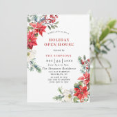 Elegante Poinsettia Open Huis Kerstfeest Kaart (Staand voorkant)