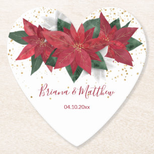 Elegante Poinsettia Rode Kerst Huwelijk Kartonnen Onderzetters