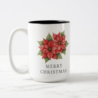 Elegante Poinsettia Waterverf 'PRETTIG KERSTFEES' Tweekleurige Koffiemok