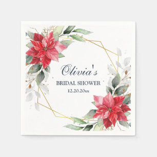 Elegante Poinsettia Wintergroen Bruiloftsdouche Servet