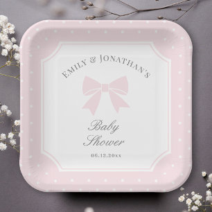 Elegante polka stippen Baby roze boog meisje Baby Papieren Bordje
