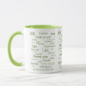 Elegante polyglot "dank u" groene typografie mok (Links)