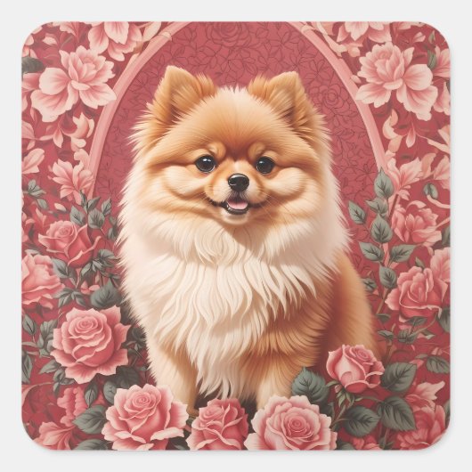 Elegante Pommerse hond William Morris geïnspireerd Vierkante Sticker (Voorkant)