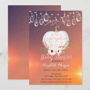 Elegante Pompoen, Lichtjes, Bloemtextuur Baby Show Kaart