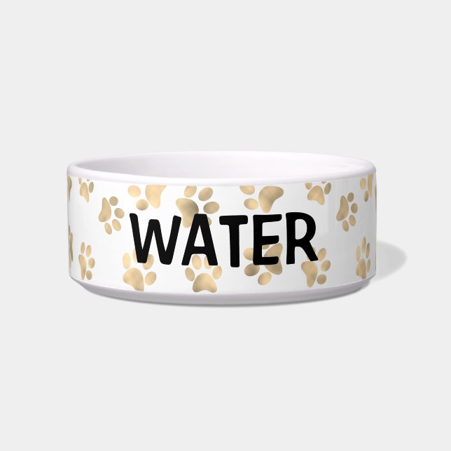 Elegante pootafdruk witte & gouden waterkat of hon voerbakje (Voorkant)
