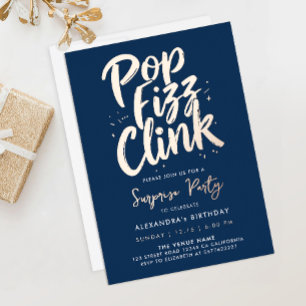 Elegante Pop Fizz Clink Marineblauw Bedrijf Schrif Folie Uitnodiging