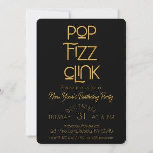 Elegante Pop Fizz Clink Nieuwjaarsfeest Kaart