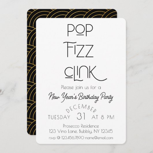 Elegante Pop Fizz Clink Nieuwjaarsfeest Kaart (Voorkant / Achterkant)