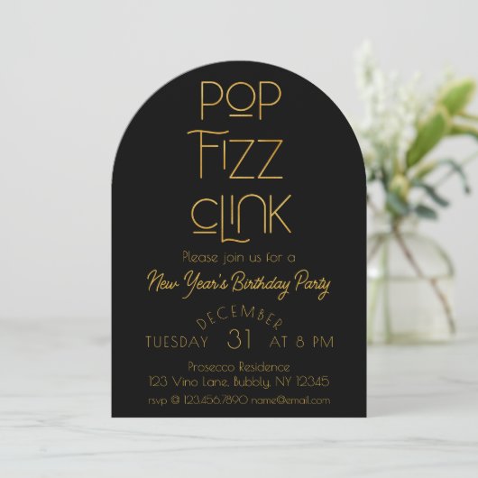 Elegante Pop Fizz Clink Nieuwjaarsfeest Kaart (Staand voorkant)