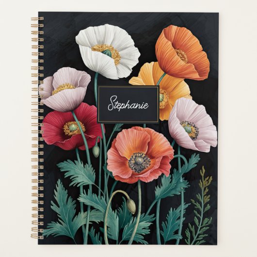 Elegante Poppy Floral Custom Name Planner (Voorkant)