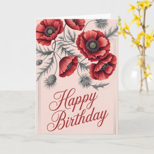 Elegante Poppy Flower Verjaardagswensen Kaart (Gele Bloem)