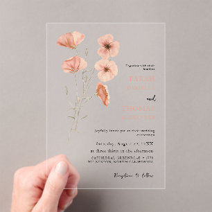 Elegante Poppy Meadow Sinaasappel Flowers Wedding Acryl Uitnodigingen