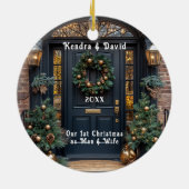 Élégante Porte Bleue Foncé Ornements Or Wreath (Dos)