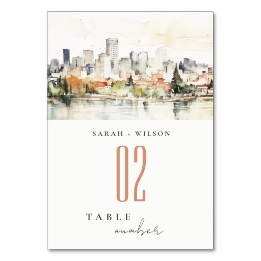 Elegante Portland Oregon Skyline Waterverf bruilof Kaart (Voorkant)