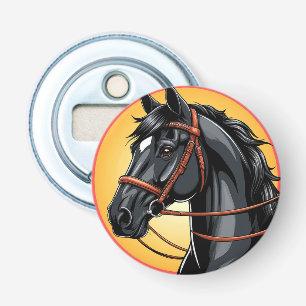 Elegante portret van een zwart paard button flesopener