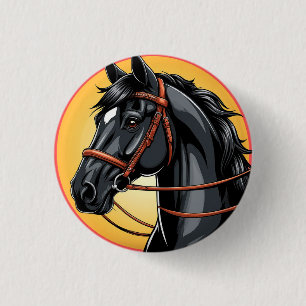 Elegante portret van een zwart paard ronde button 3,2 cm