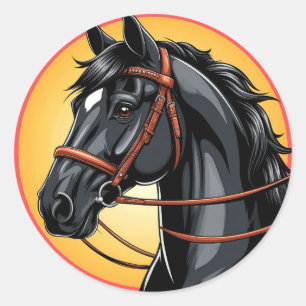 Elegante portret van een zwart paard ronde sticker