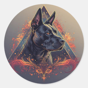 Elegante Portret van Zwarte Hond Ronde Sticker