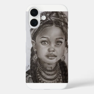 Elegante portretillustratie van een meisje in hout iPhone 16 hoesje