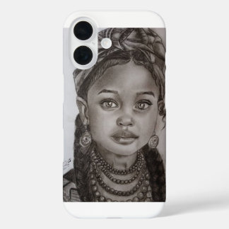 Elegante portretillustratie van een meisje in hout iPhone 16 hoesje