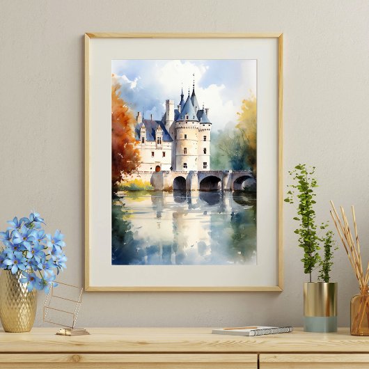 Elégante Poster d'aquarelle de Château Français