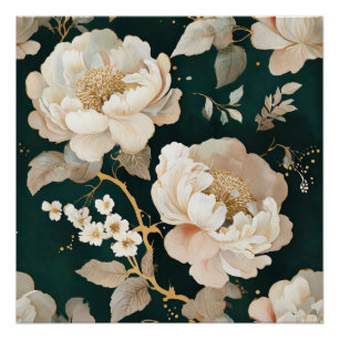 Elégante Poster floral Peony à la crème - Vintage