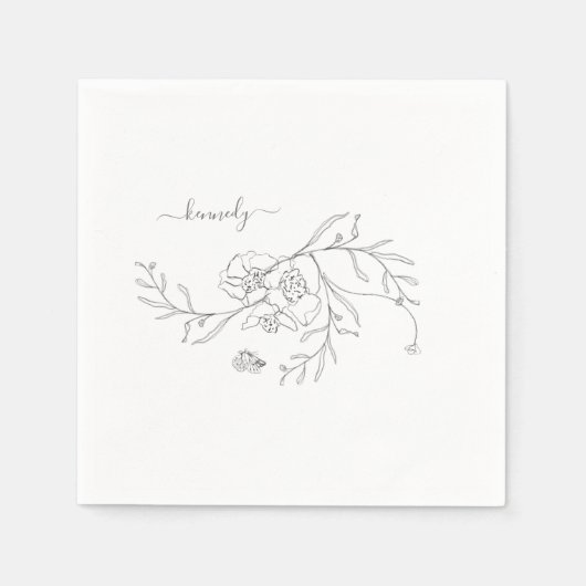 Elegante potloodblad bloemige aangepaste cocktail servet (Voorkant)