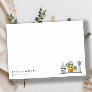 Elegante Potted House Planten Waterverf Botanical Notitiekaartje