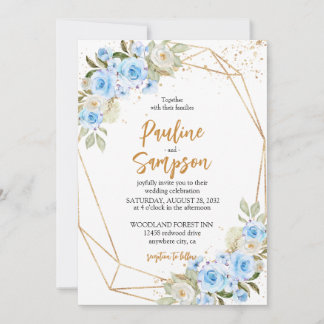 Elegante prachtige blauwe bloemen bruiloft kaart